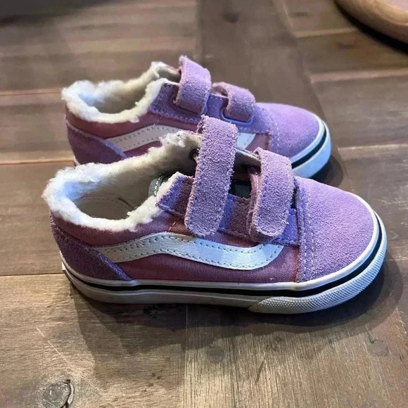 NWOT • Vans Old Skool purple suede pink stripe denim tongue Sherpa shoes TD 7 - Picture 2 of 5